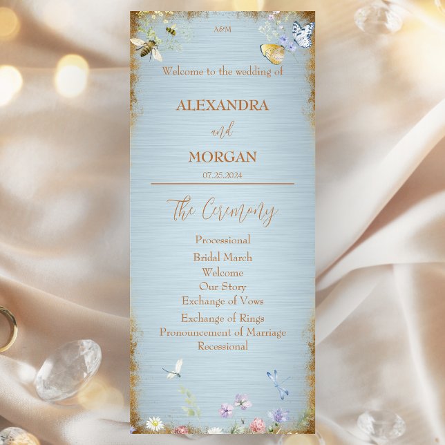 Något Blue Elegant Wildblomme-Bröllopsprogram Program (Skapare uppladdad)