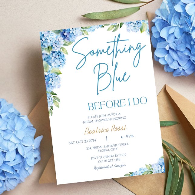 Något Blue Hydrangea Blommigt Möhippa Inbjudningar (Something Blue Hydrangea Floral Bridal Shower Invitation)