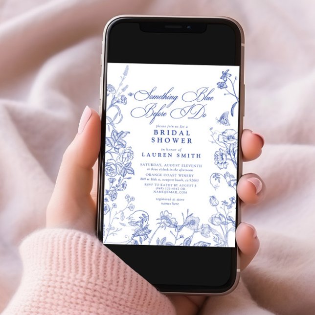 Något Blue Victorian QR-Blommigt Möhippa Inbjudningar (Skapare uppladdad)