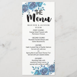 Något Blue Watercolor Blommigt Bröllop Menu Meny