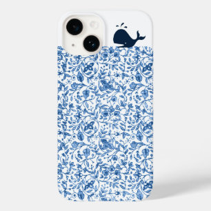 Något Blue Whale Vintage Blommönster Doodle