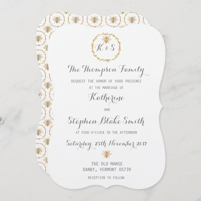 Något färgmallguld omkullkastar guld- gifta sig inbjudningar (Fram/baksida)