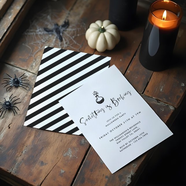 Något håller på att bryta svart minimalt Halloween Inbjudningar (Something Is Brewing Black Minimal Halloween Party Invitation)