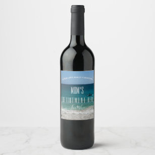 Något känt hav för pensionfirandestrand vinflaska etikett