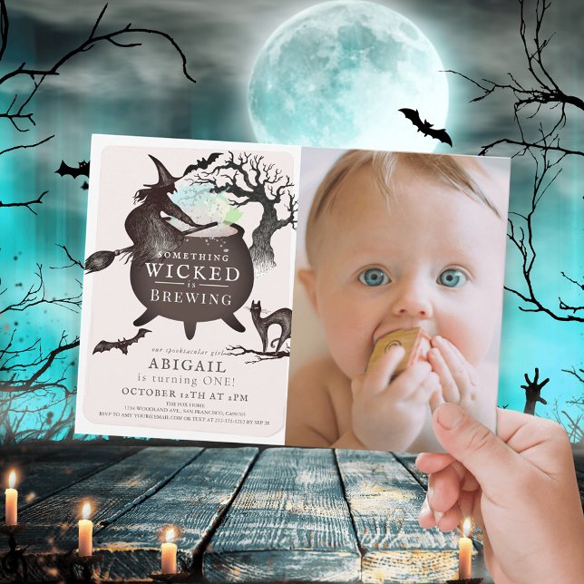 Något Wicked Brewing Halloween Pk 1st Birthday Inbjudningar (Skapare uppladdad)