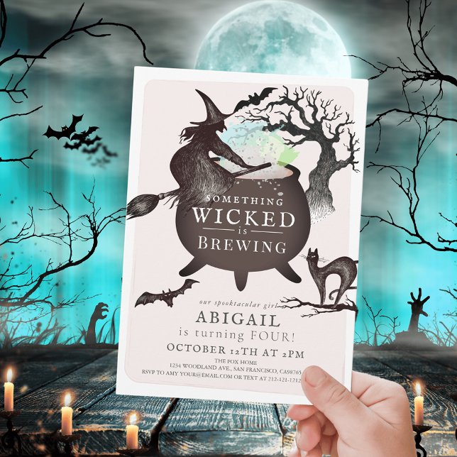 Något Wicked Brewing Halloween Rosa Birthday Inbjudningar (Skapare uppladdad)