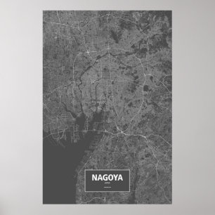 Nagoya, Japan (vit på svart) Poster