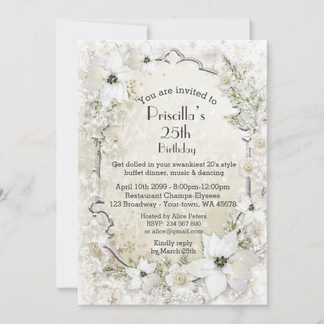 Några åldras födelsedagsfesten, vinterunderland, inbjudningar (Framsida)