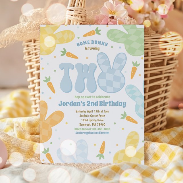 Några Bunny 2:a födelsedag Modern Bunny Party Inbjudningar (Skapare uppladdad)