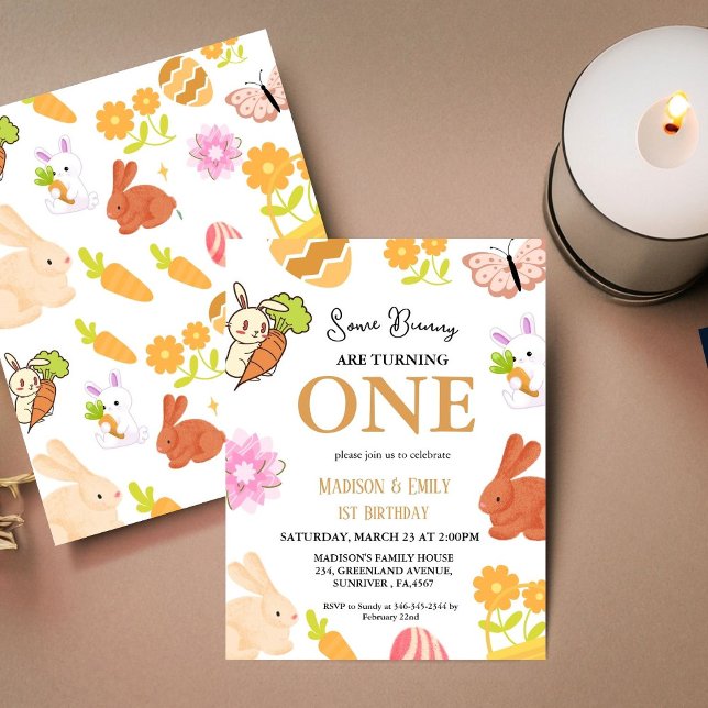 Några Bunny Turning One Bunny 1:a födelsedag Party Inbjudningar (Skapare uppladdad)