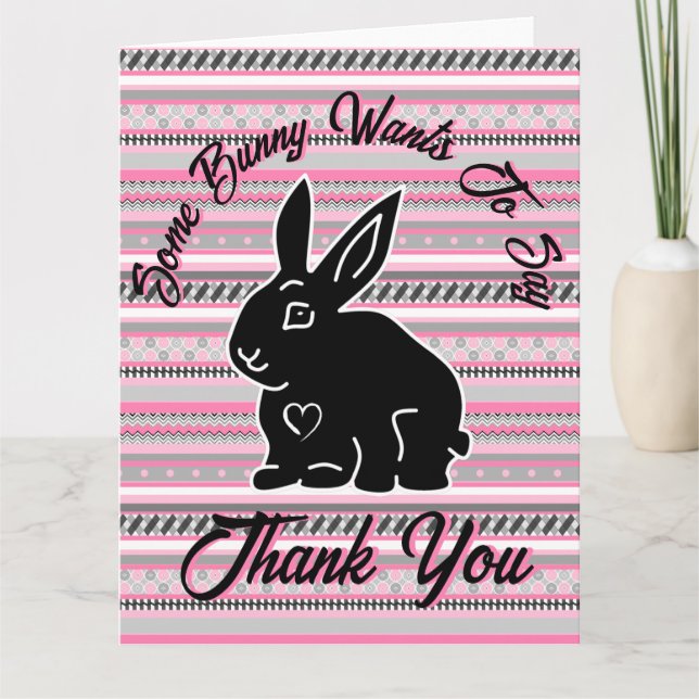 Några Bunny vill säga Tack, Rosa och Grått Tack Kort (Framsida)