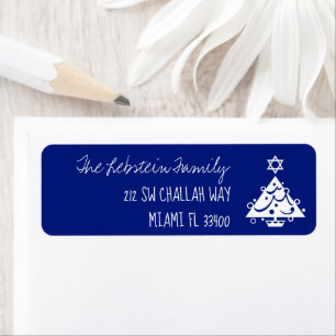 Några färgar jul + Hanukkah träd + Blått för krita Returadress Etikett