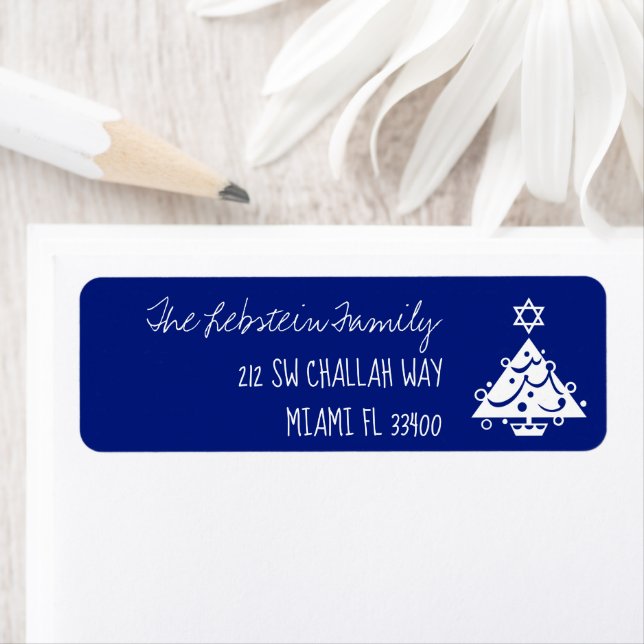 Några färgar jul + Hanukkah träd + Blått för krita Returadress Etikett (Insitu)