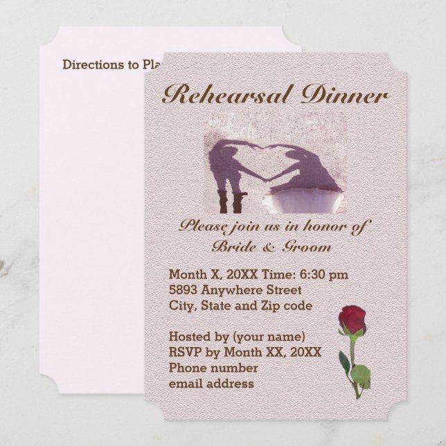 Några Silhouette Heart Sand Rehearsal Dinner Inbjudningar (Fram/baksida)