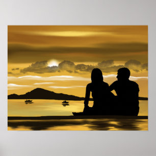 Några vackra strandområden i romantik poster