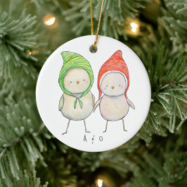 Några vänner jul tillsammans Cute Birds Anpassning Julgransprydnad Keramik
