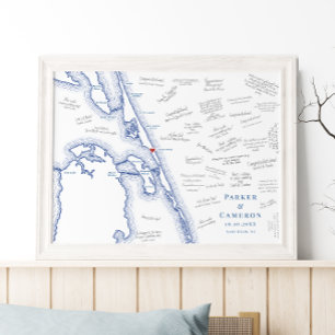 Nags Head NC Karta Elegant bröllop Guest Bok Poste Poster