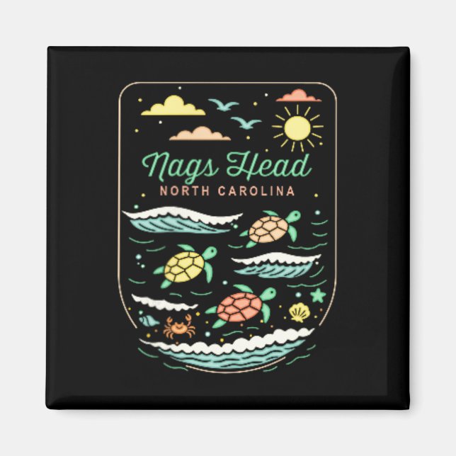 Nags Head Nc Söt Strand Semester Havssköldpadda Äl Magnet (Framsidan)