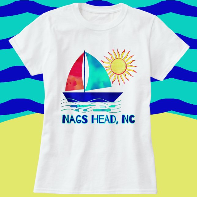 Nags Head NC Söt Watercolor Sailboat T Shirt (Skapare uppladdad)