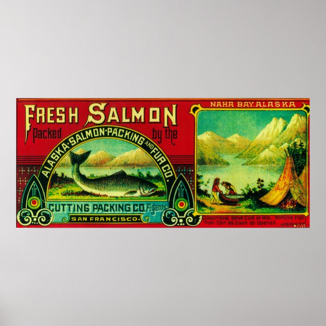 Naha Bay Salmon Can LabelNaha Bay, AK Poster (Framsidan)