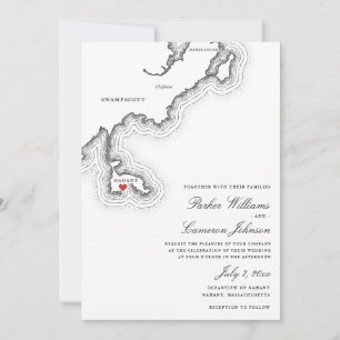 Nahant MORSA Karta Elegant Black och White Bröllop Inbjudningar