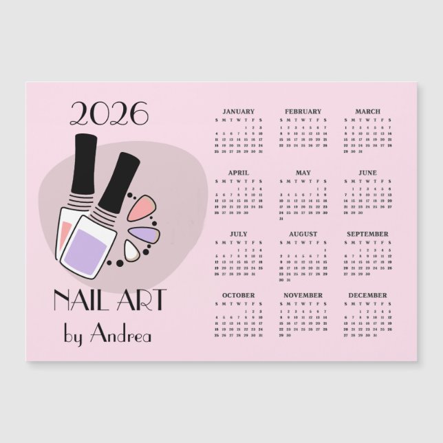Nail Art Design 2026 Kalender Magnetkort (Framsida)