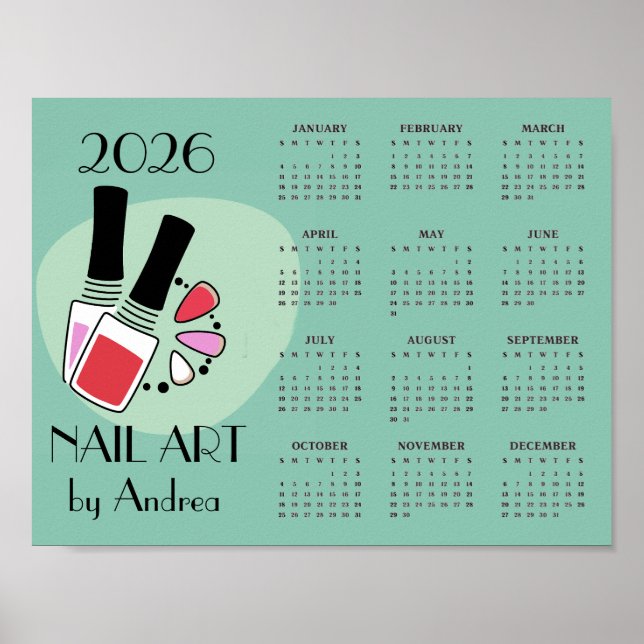 Nail Art Manicure Design 2026 Calendar Poster (Framsidan)