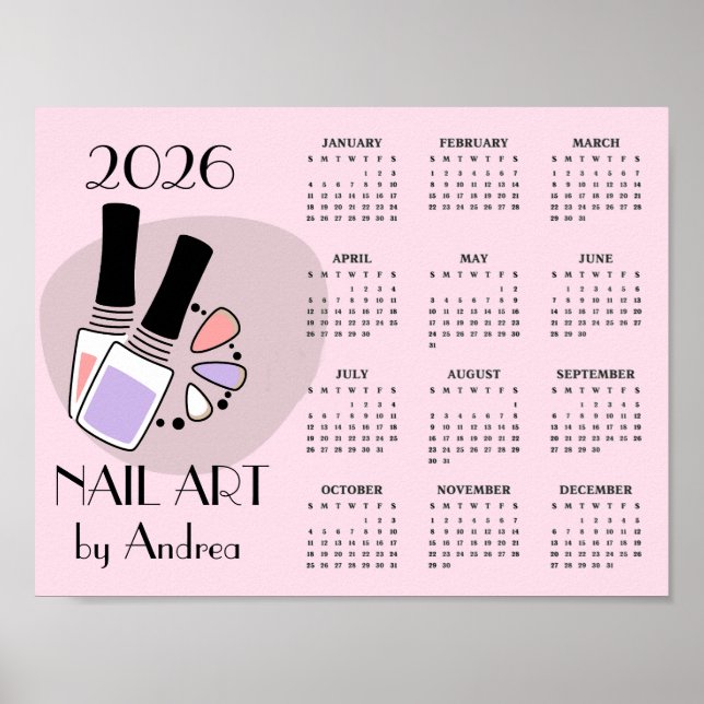 Nail Art Manicure Design 2026 Calendar Poster (Framsidan)