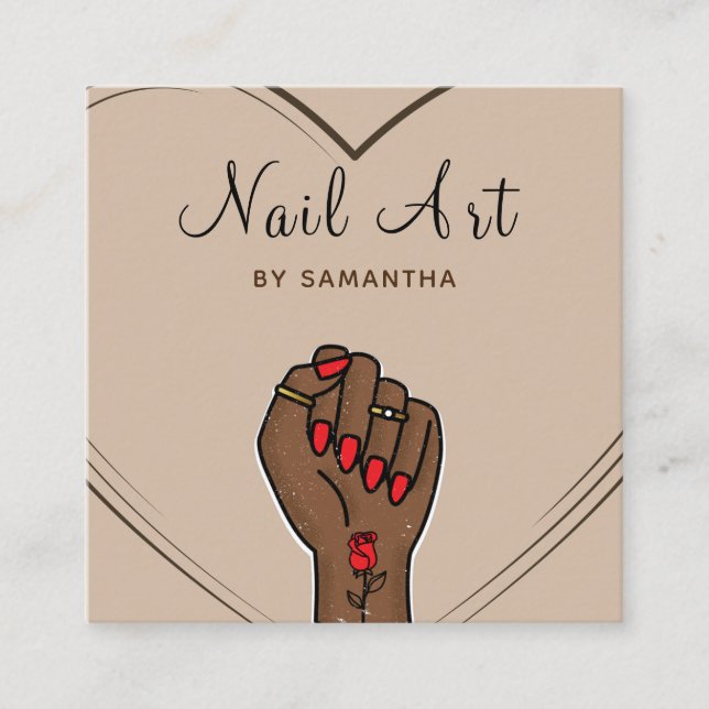 Nail Art Salon Boho Elegant ritade hand och hjärta Fyrkantigt Visitkort (Framsida)