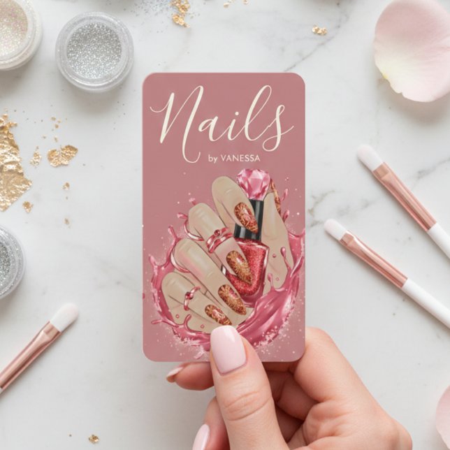Nail Art Studio Manicurist Artist Red Blush Pink Visitkort (Skapare uppladdad)