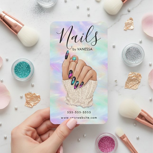 Nail Art Studio Manicurist Artist Stylish Opal Visitkort (Skapare uppladdad)