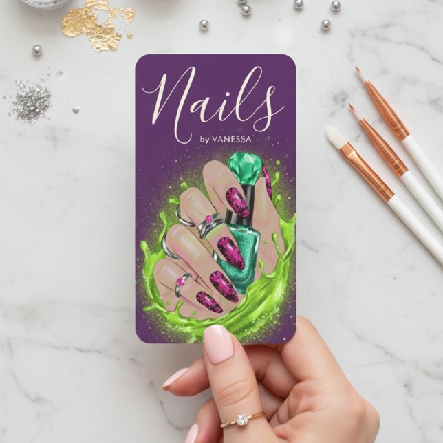 Nail Art Studio Manikyr Artist Lila Grön Visitkort (Skapare uppladdad)
