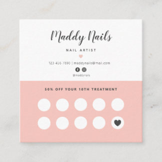 Nail Artist Affärskorts, Nagel Loyalty Cards Fyrkantigt Visitkort