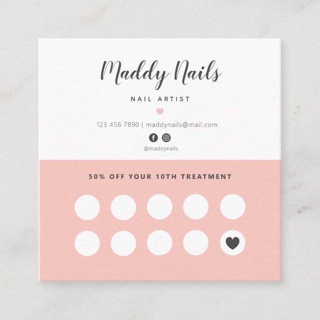 Nail Artist Affärskorts, Nagel Loyalty Cards Fyrkantigt Visitkort (Framsida)