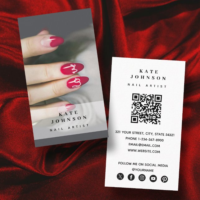 Nail Artist Beaty Salon Maniboyfotot QR-kod Visitkort (Nail Artist Beaty Salon Manicure Photo QR Code Business Card)