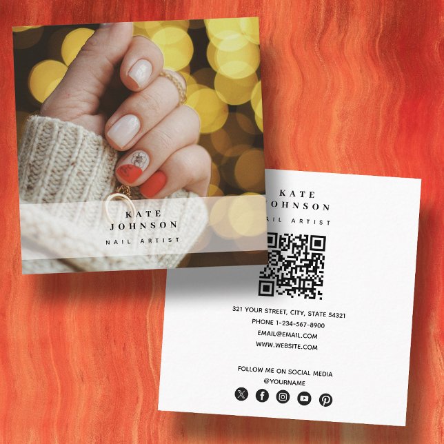Nail Artist Beaty Salon Maniboytorget Fyrkantigt Visitkort (Nail Artist Beaty Salon Manicure Photo Square Square Business Card)