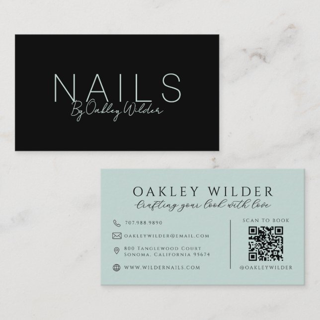 Nail Artist Blå QR-kod Visitkort (Fram/baksida)