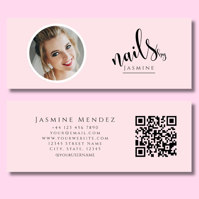 Nail Artist Blush Pink Professionell Foto Qr Mini Visitkort (Skapare uppladdad)