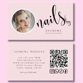 Nail Artist Blush Rosa Foto QR-kod Sociala Ikoner Visitkort