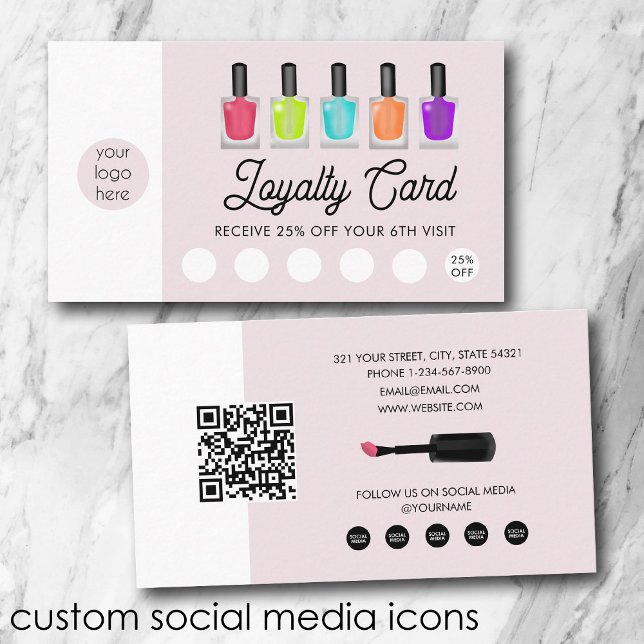 Nail Artist Business Logo QR Code Loyalty  Visitkort (Nail Artist Business Logo QR Code Loyalty Business Card)