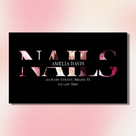 Nail Artist Elegant Blommigt Black Rosa Manicurist Magnetiska Visitkort