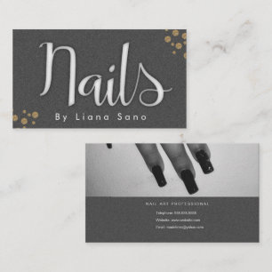 Nail Artist Glow Script och Foto Salon Grå Guld Visitkort
