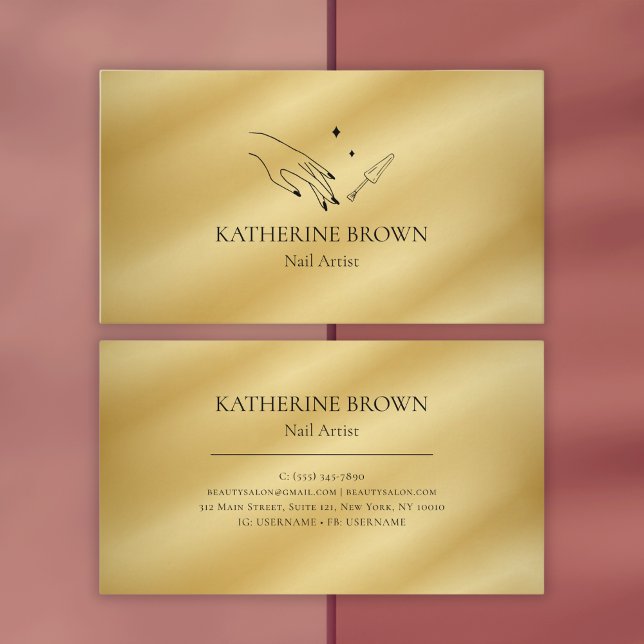 Nail Artist Guld Professionell Beauty Salon Visitkort (Luxury Gold Nail Artist Business Card – Elegant & Professional Design)