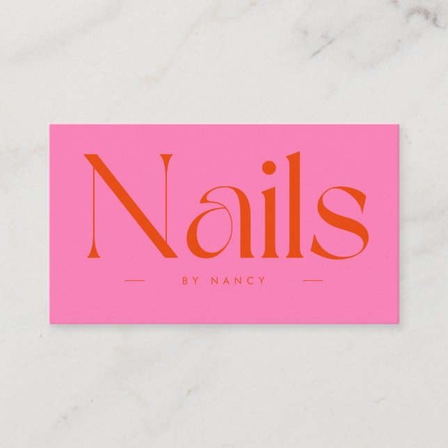 Nail Artist Hot Pink Red Typography  Visitkort (Framsida)