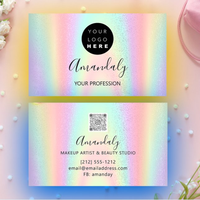 Nail Artist Lash Hairdresser Logotyp QR Holograph Visitkort (Nail Artist Lash Hairdresser Logo QR Holograph Business Card)