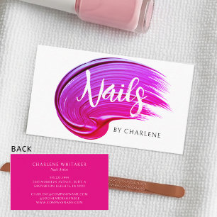 Nail Artist Modern Handskriftlig Rosa Polsk Visitkort