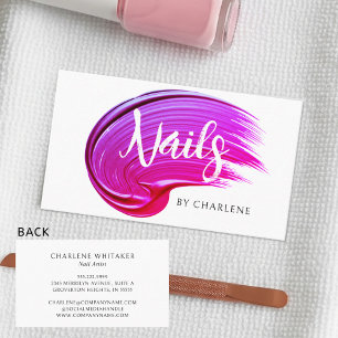 Nail Artist Modern Handskriftlig Rosa Polsk Visitkort