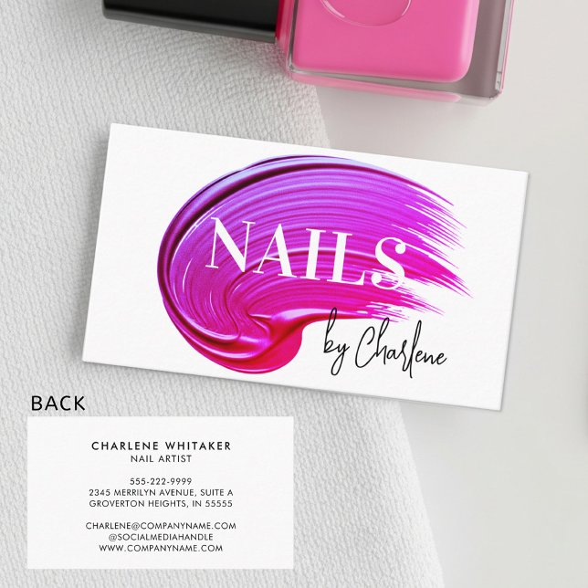 Nail Artist Modern Script Typography Rosa polska Visitkort (Skapare uppladdad)