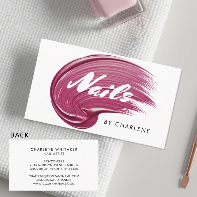 Nail Artist Modern Typography Vin polsk Visitkort (Skapare uppladdad)