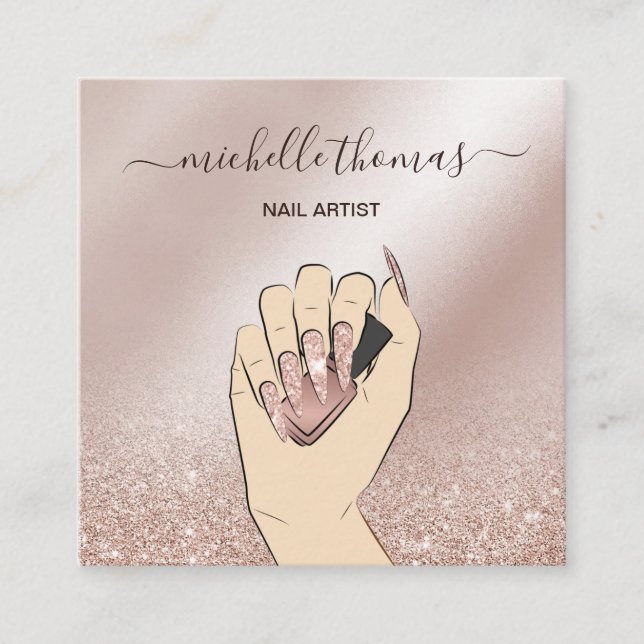 NAIL-artist namnteckning ro guld NAIL TECHNICIAN S Fyrkantigt Visitkort (Framsida)